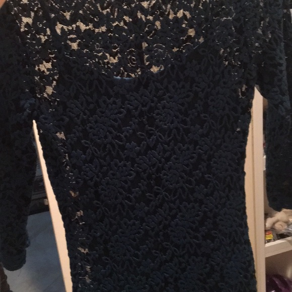 Teal Lace Burnout overlay Sheath Dress - Picture 6 of 6